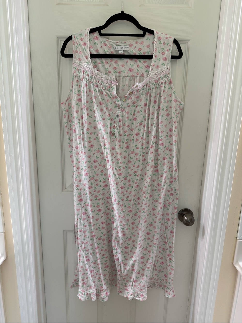 Eileen West White Nightgown with Pink Floral Print